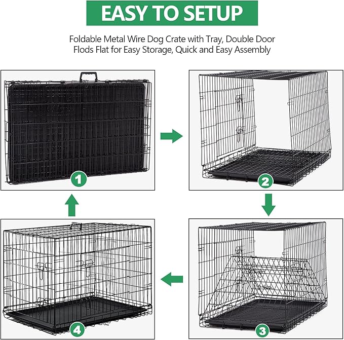 Dog Crate, 24/30/36/42/48 Inch Dog Crates for Small Medium Large Dogs Indoor, Folding Metal Dog Kennel Dog Cage with Double-Door, Divider Panel, Removable Tray, Locks and Handle, (24 Inch, Black)