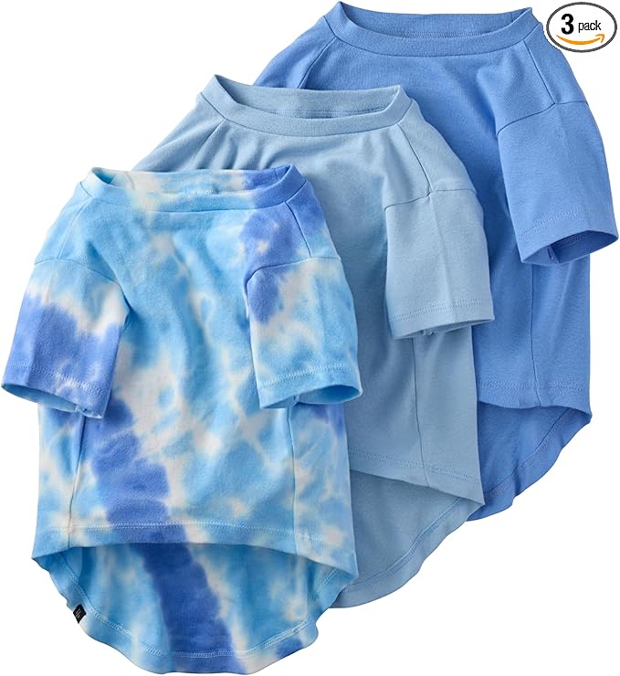 Pet Passion Toby II - The Perfect Tee, 3 Pack Short Sleeve Pet T-Shirt 100% Organic Cotton Tees Clothes for Small, Medium, Large Dogs, Blue Tie Dye, XX-Large (70-110 lbs)