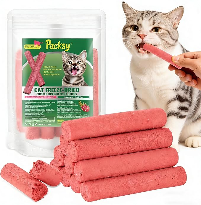 50g/1.75oz Freeze-Dried Chicken&Dragon Fruit Cat Sticks,Grain-Free,High-Protein Snack Sticks for Picky Cats,Delicious&Nutritious Healthy Treats