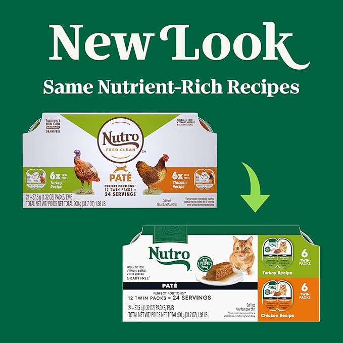 Nutro Wet Cat Food Pate Multipack: Cat Food Wet Turkey Recipe and Chicken Recipe, 2.64 oz. Trays (12 Count, Pack of 2)