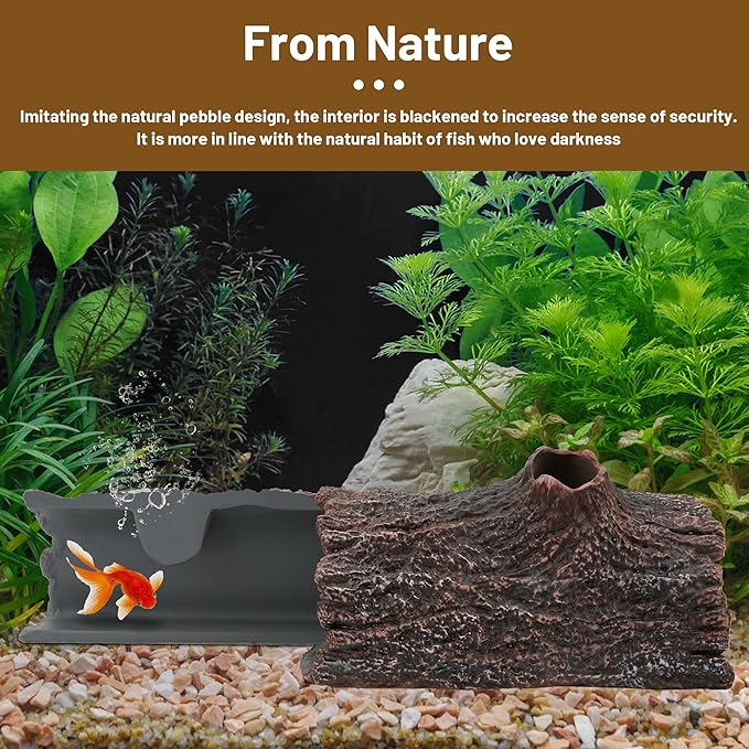 Upgraded Magnetic Detachable Aquarium Hideaway Hollow Tree Cave to Check Your Aquatic Pets to Breed, Play and Rest Safe and Non-Toxic Resin Fish Tank Viewing Hideout Ornaments