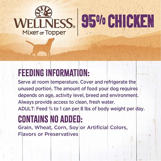 Wellness 95% Chicken Adult Canned Wet Dog Food, Grain Free, Natural, 13.2 oz, Pack of 12 Cans