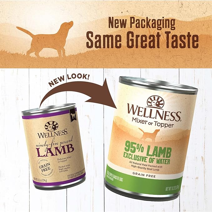 Wellness 95% Lamb Adult Canned Wet Dog Food, Grain Free, Natural, 13.2 oz, Pack of 12 Cans