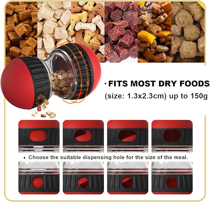 Interactive Dog & Cat Puzzle Feeder Toy, Adjustable Slow Feeding Treat Dispenser for Mental Stimulation, Enrichment Toy for Small to Medium Pets (Black-Red)