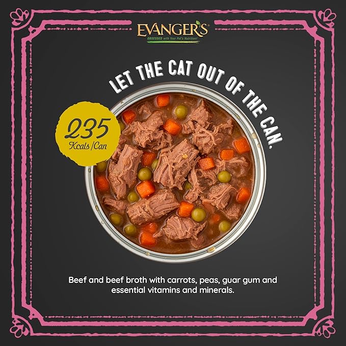 Evanger's Heritage Classics Hand Packed Braised Beef Chunks Dog Food – 12 Count, 12 oz Each – Hand-Packed Tender Beef Chunks with Gravy & Vegetables – Grain & Gluten Free Wet Dog Food