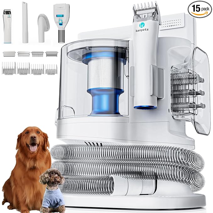 Dog Vacuum for Shedding with Max 3.4L Dust Bin, Hyper-Power but Super Quiet, 4 Professional Grooming Tools, Gift for Cat Pets Hair