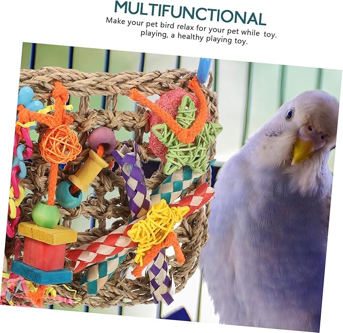 Seagrass Hanging Bird Parakeet Foraging Hammock Chewable Wall-Mounted Plaything for Cockatiel Budgerigar Large Birds Cage Accessory