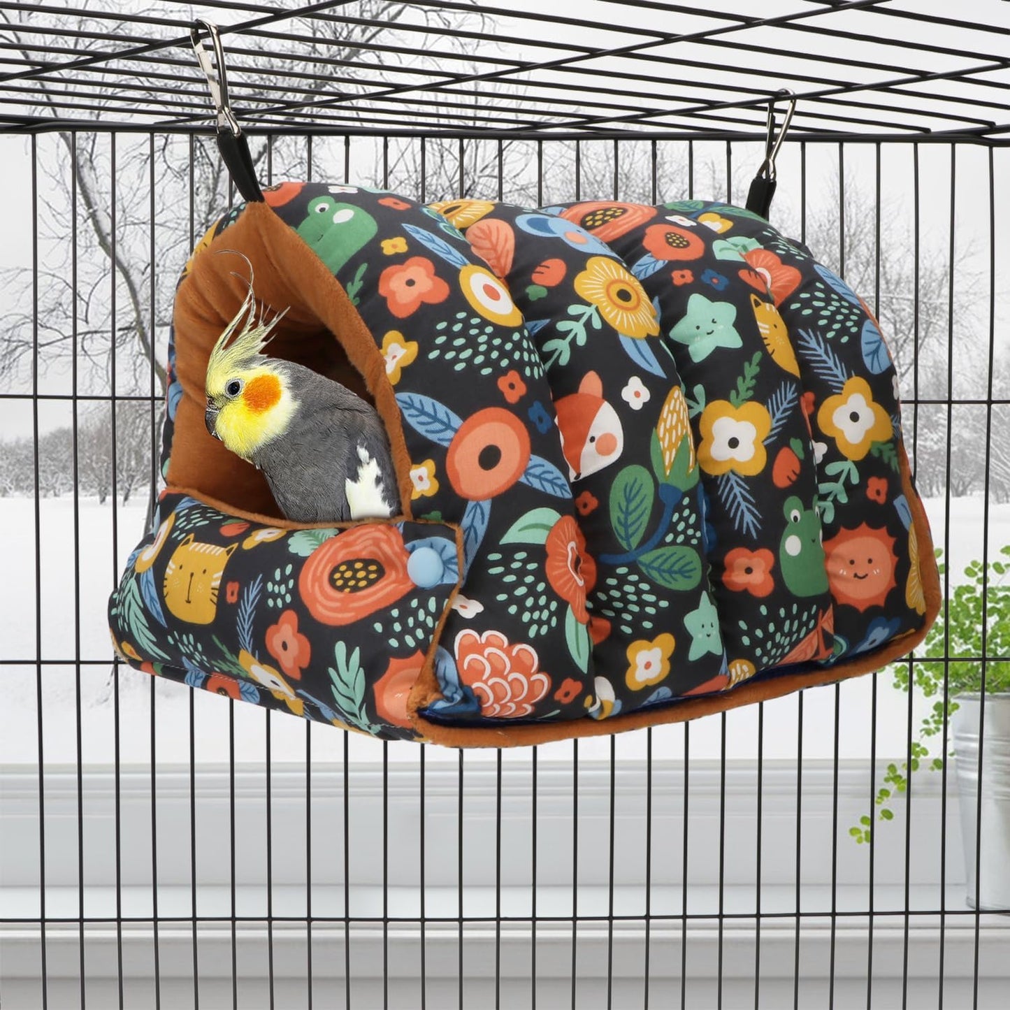 Wontee Bird Nest House Winter Warm Snuggle Hut Bird Bed Hanging Hammock for Parrots Budgies Parakeets Caique Senegal Cockatiels Conures (Large, Black)