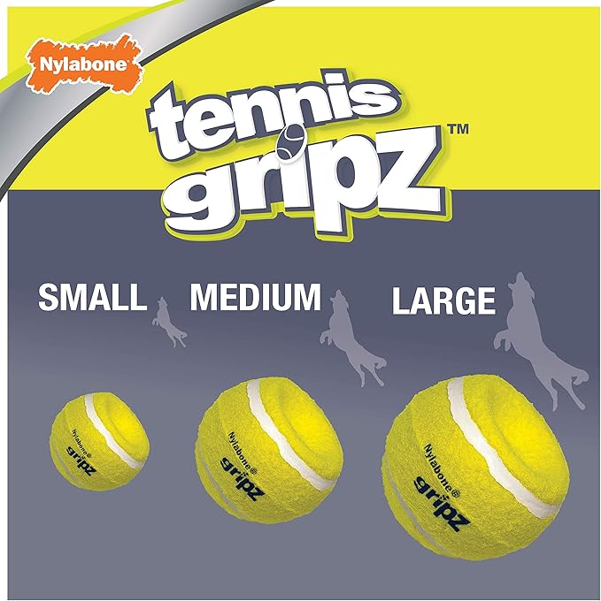Nylabone Power Play Tennis Gripz Fetch Toy, Squeaky Tennis Ball Chew Toy for Dogs, Small (3 Count)