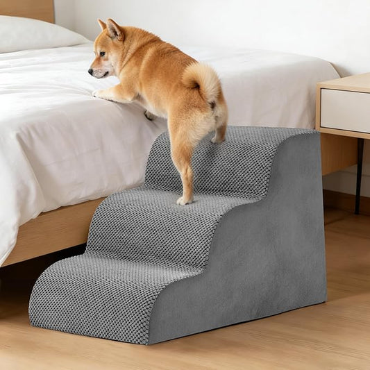 NEWBULIG 3-Step Dog Stairs, 15.7" H Dog Steps for Sofa and Chair, Non-Slip Sturdy Pet Steps for Small Dogs and Cats, Pet Ramp for High Bed Indoor(Grey)