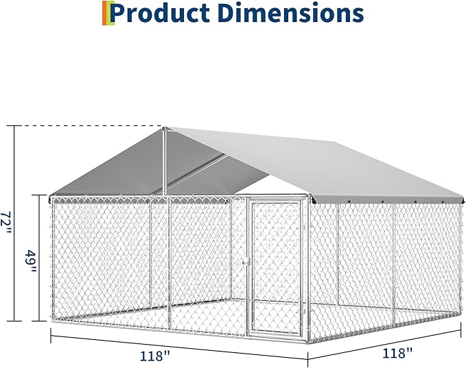 GarveeHome 10X10x6 FT Large Outdoor Dog Kennel, Dog Kennel Outside with Roof, Dog Enclosure with Waterproof & UV-Resistant Cover ＆ Reinforced Galvanized Steel for Yard, Farm Use