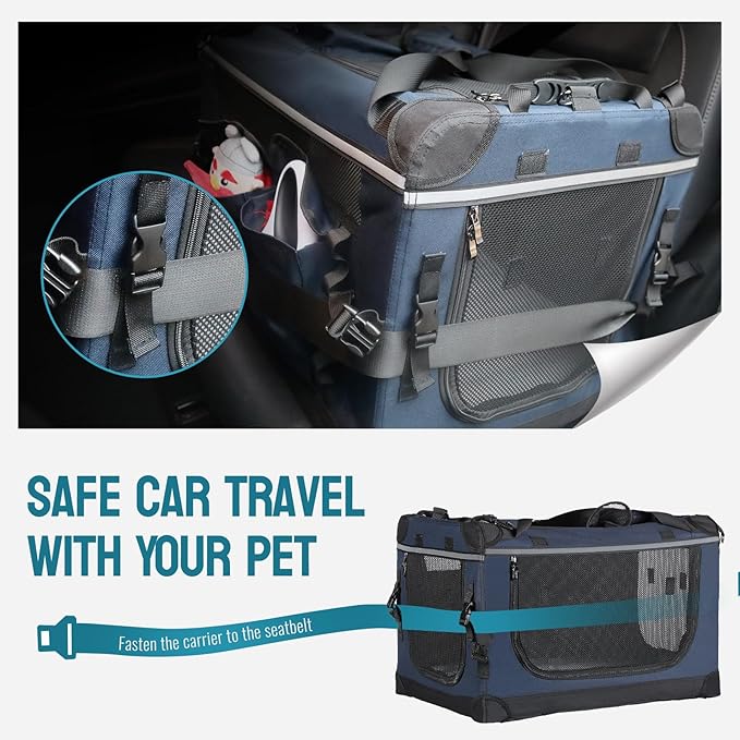 PEGIC 24-inch Foldable Cat Carrier with Removable Wheels – Large Pet Travel Carrier for Cats & Small Dogs, Breathable & Sturdy for Car Rides (Holds up to 44lbs)