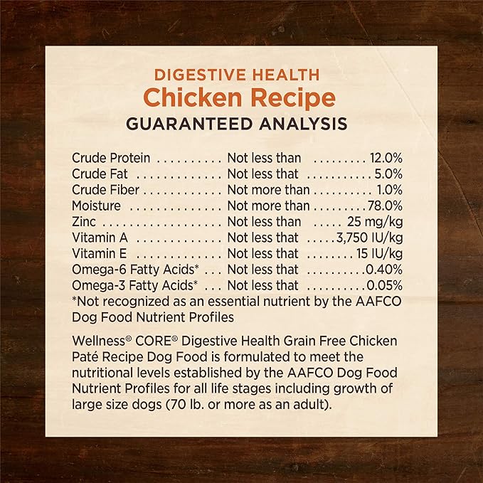 Wellness CORE Digestive Health Pate Adult Canned Wet Dog Food, Grain Free, Sensitive Stomach, Natural, Chicken Recipe, 13 oz, Pack of 12 Cans