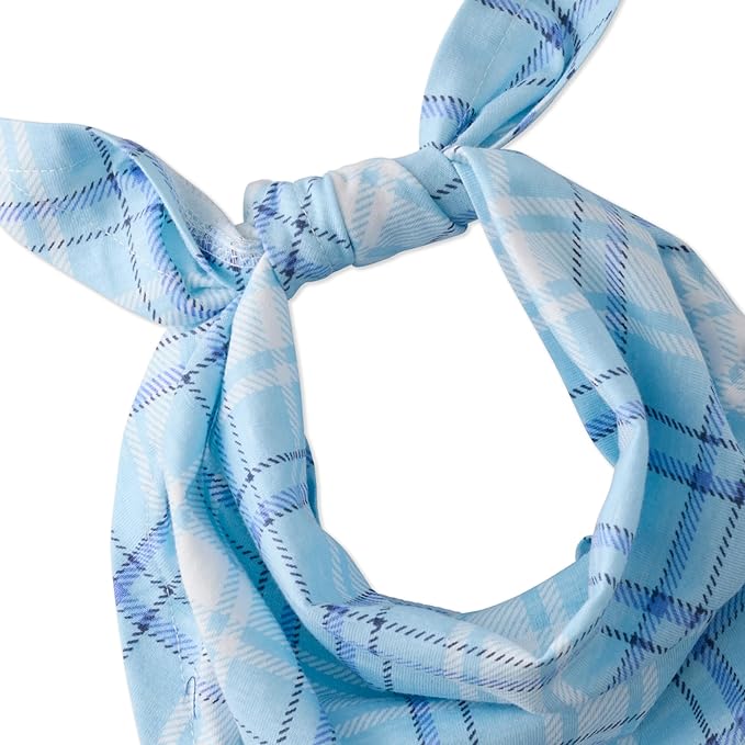 Pet Passion Bandit - THE PET Bandana 100% Organic Cotton Pet Bandanas Clothes for Small, Medium, Large Dogs, 3-Pack Blue Preppy Plaid, X-Small/Small