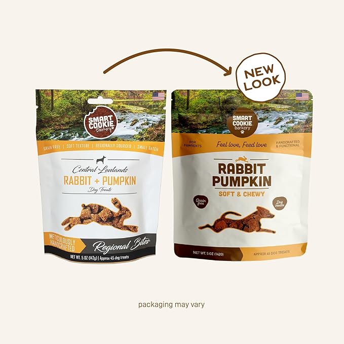Smart Cookie All Natural Dog Treats - Rabbit & Pumpkin - Training Treats for Dogs with Allergies or Sensitive Stomachs - Soft Dog Treats, Grain Free, Chewy, Human-Grade, Made in USA - 5oz, Pack of 3