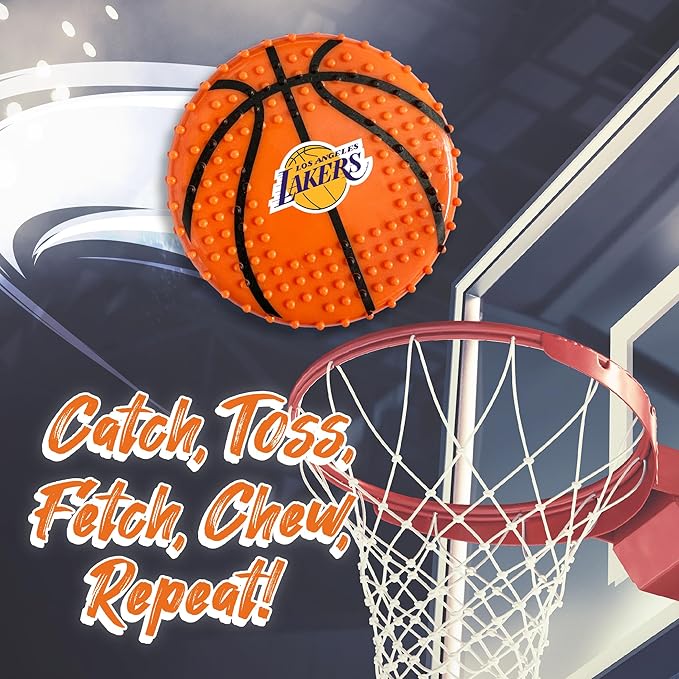 Pets First NBA LA Lakers Hard-Nylon Bacon-Flavored Basketball Chew Toy, Indestructible Dog and Cat Chewy Toy, Tug, Fetch Toy, Sporty Fun Toy for Dogs