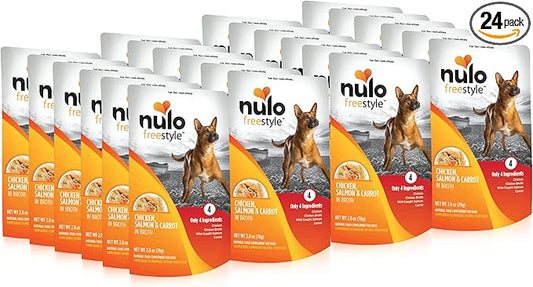 Nulo Freestyle Chicken, Salmon, & Carrot in Broth Real Meat Dog Food Topper, 2.8 Ounce (Pack of 24)