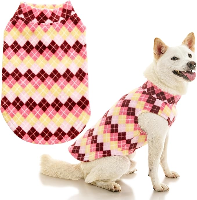 Gooby - Stretch Fleece Vest, Pullover Fleece Vest Jacket Sweater for Dogs, Argyle Pink, 3X-Large