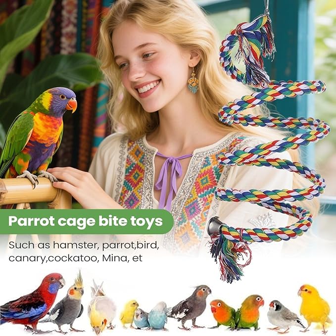 Ergonomic Rope Perch, Bite-Proof Colorful Swing Pet Accessories, Cockatiel Perch Bird Cage Swing Toys,for Parakeet Conure Canaries Hamster Indoor Home Play Chewing