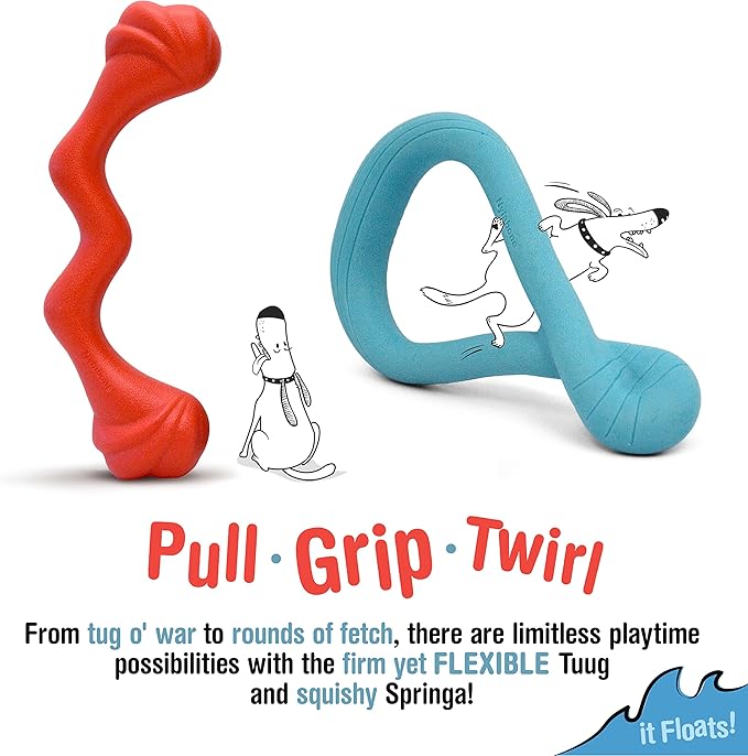 Nylabone Springa and Tuug Interactive Dog Toys Bundle for Dog Enrichment – Lightweight Intriguing Dog Tug Toys for Creative Play & Dog Exercise Springa & Tuug, Multi-Color, (ND1098)