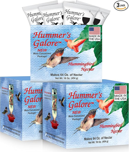 Hummer's Galore Hummingbird Food, Ready-to-Mix Hummingbird Nectar, All-Natural Nectar Collector Formula, No Preservatives or Dyes, Makes 192 oz (Pack of 3)