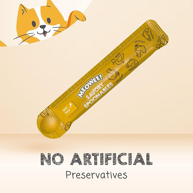 MEOWEE! Savory Spoonables Variety Pack, 12 Count Tube, Triple Flavor Squeezable Lickable Wet Treats for Cats with Built-in Spoon for Less Mess