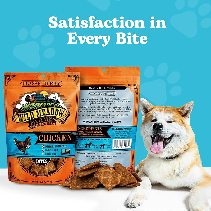 Classic Chicken Bites, Soft Jerky Treats for Dogs, Grain-Free & All-Natural, Ideal for Training, Portioning, and High-Value Rewards for All Breeds & Ages - 3.5 Ounce Pouch