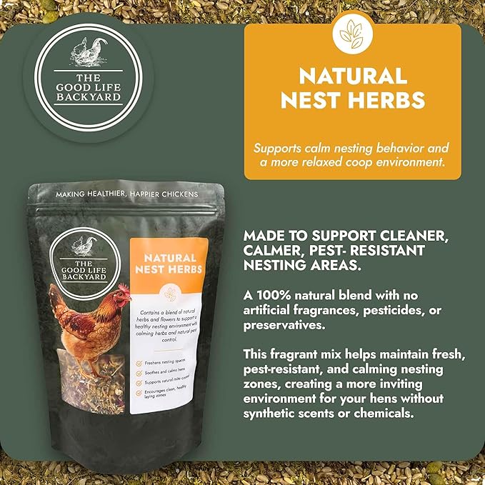 Hatching Time Good Life Backyard Natural Nest Herbs for Chickens – Herbal Nesting Box & Coop Bedding Blend for Freshness and Comfort (3.5 oz Resealable Pouch)
