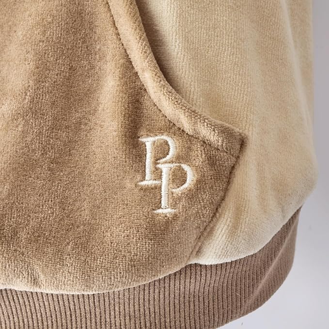 Pet Passion Cooper II Organic Cotton Velour Dog Hoodie Pet Coat for Small, Medium and Large Dogs, Coffee Color Block, X-Small (5-12 lbs)