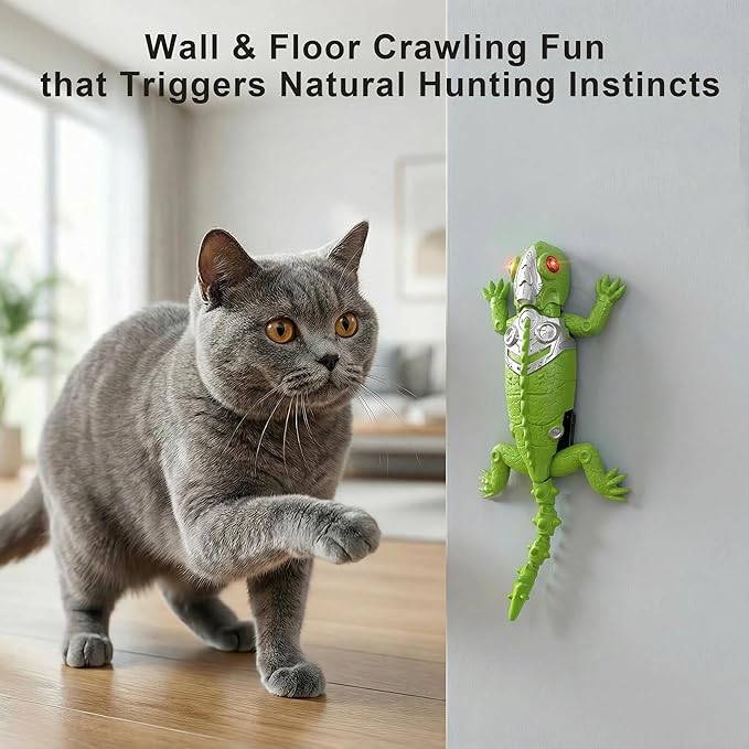 Interactive Cat Toy for Indoor Cats, Automatic Cat Toy with Remote Control, Wall Climbing Lizard Toy with Glowing Eyes - Electric Interactive Toy for Fun and Exercise
