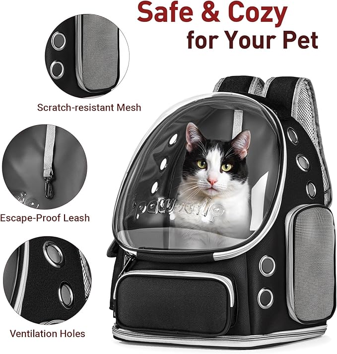 Cat Backpack Carrier with Large Space Bubble Window, Airline Approved Breathable Pet Carrier for Small Dogs Cats up to 15lbs, Foldable for Travel Hiking & Outdoor Use