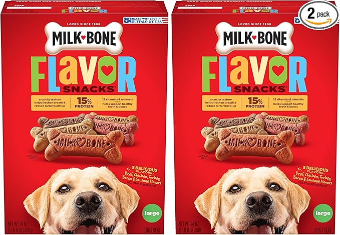 Milk-Bone Flavor Snacks Large Dog Biscuits, Flavored Crunchy Dog Treats, 24 Ounce Box (Pack of 2)