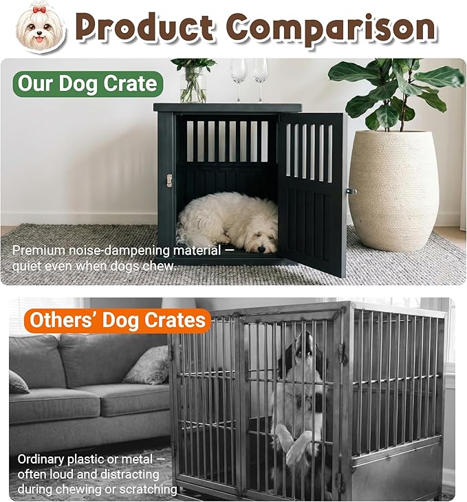 Fancyango 30-Inch Dog Crate Furniture End Table - Decorative Corner Dog House Table for Small to Medium Dogs, Indoor Plastic Dog Crate with Lockable Latch (Black, 29.5" L x 21" W x 25.2" H)