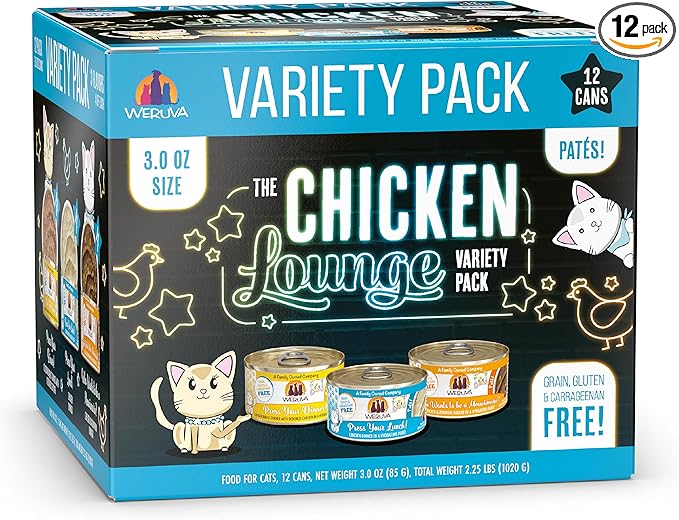 Weruva Wet Cat Food, The Chicken Lounge Paté Variety Pack, 3oz Can, Pack of 12