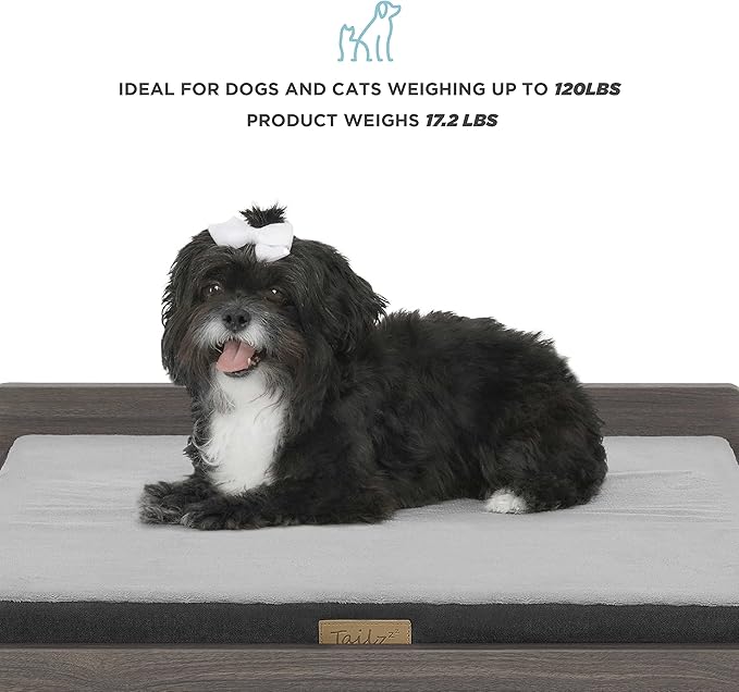 Wooden Dog Bed and Dog Couch with Water-Resistant and Calming Mattress, Small to Medium Elevated Pet Bed, Greenguard Gold Certified, Dog Beds & Furniture, Chase - TailZzz