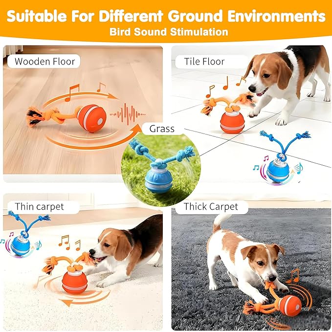 Interactive Dog Toys,Dog Toy Ball with Squeaky Sound and Stimulation,Automatic Moving Activated Dogs Toy for Small/Medium Dogs, Indoor and Outdoor Pet Exercise Toy for Boredom(Orange)