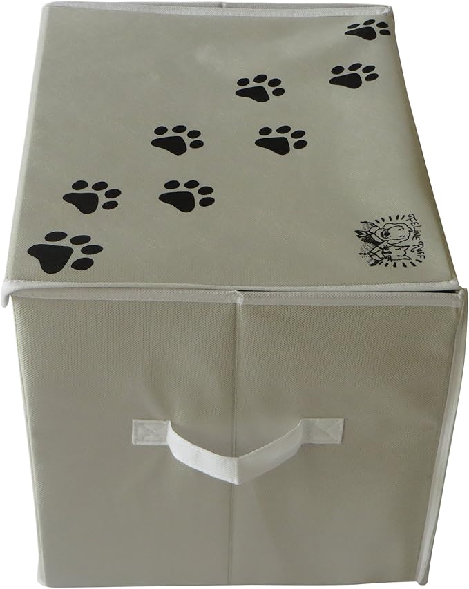 Feline Ruff Large Dog Toys Storage Box. 16" x 12" inch Pet Toy Storage Basket with Lid. Perfect Collapsible Canvas Bin for Cat Toys and Accessories Too! (Tan)