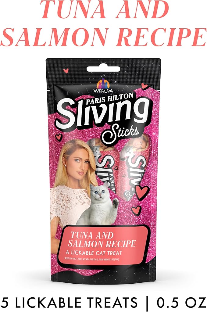 Weruva Paris Hilton Pamper Like Paris Sliving Sticks, Tuna and Salmon, 0.5oz Lickable Cat Treats, Pack of 5