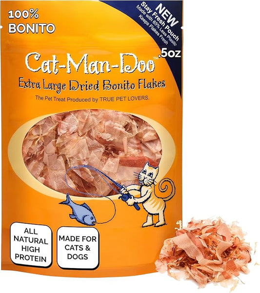 Life Essentials by Cat-Man-Doo | Bonito - .5 oz. Bag | Bonito Fish Flakes for Cat & Dog Treats | Healthy, Single Ingredient, Treat or Food Topper, High Protein