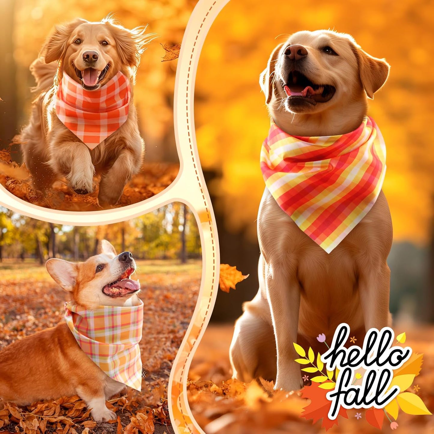 100 Pieces Fall Dog Bandanas Bulk Plaid Bandanas for Dogs Autumn Thanksgiving Soft Doggie Bibs Adjustable Triangle Scarves for Small Medium Large Pet Fall Autumn Costume