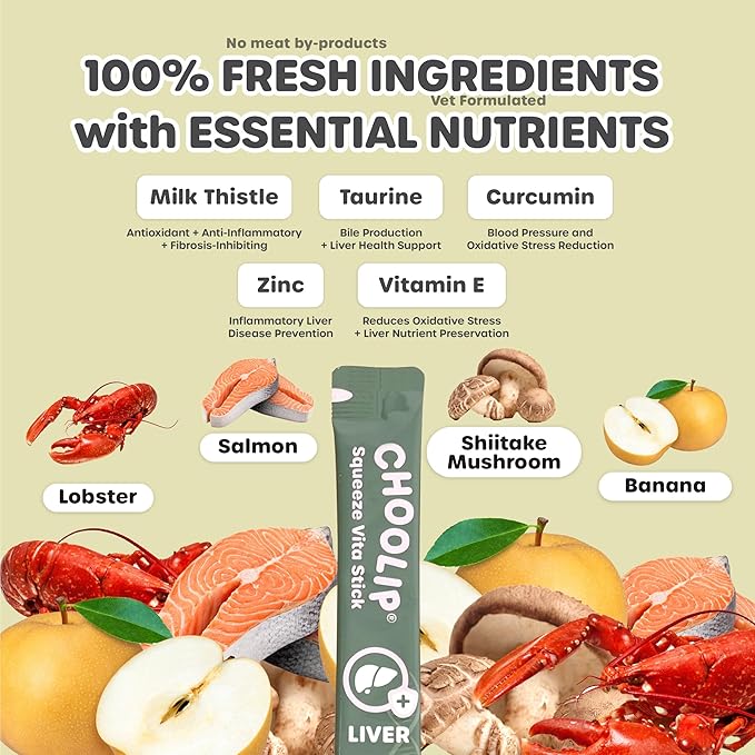 Choolip Squeeze Vita Stick Lickable Cat and Dog Treats, 49-Count Liver Support Variety Pack, Salmon and Lobster with Milk Thistle, CoQ10 and Vitamin E