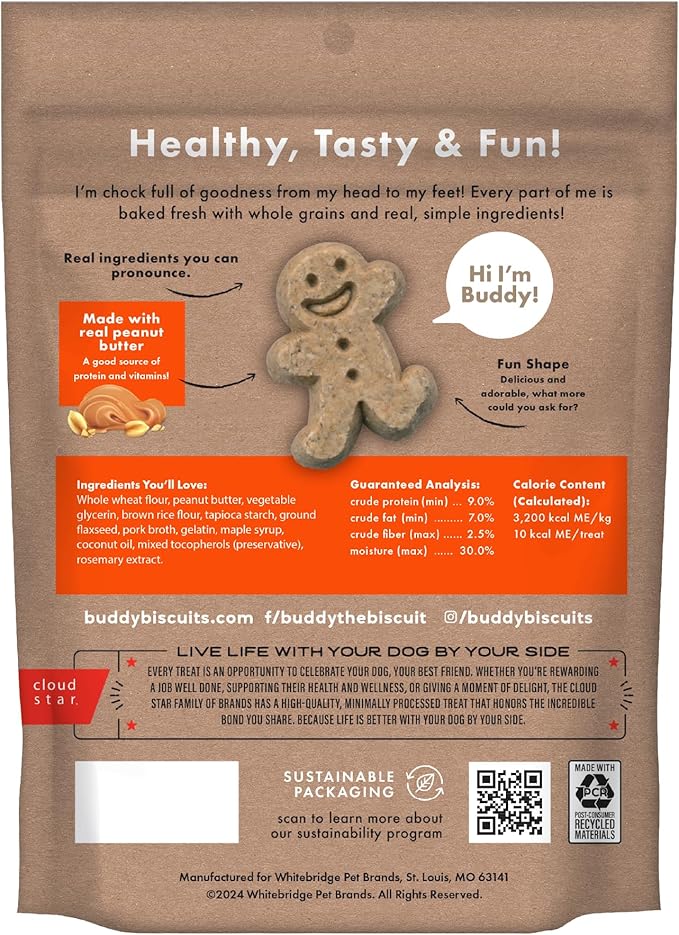 Buddy Biscuits Softies Soft & Chewy Dog Treats, Peanut Butter, 20 oz. Pouch