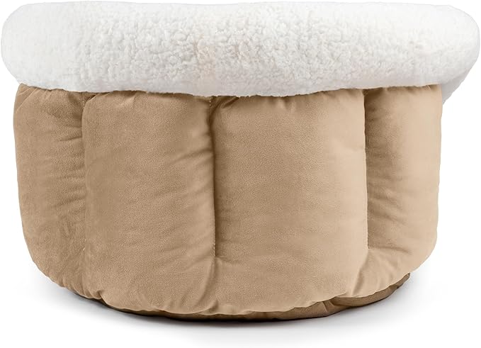 Sherry Kline Small Cuddler Cup Pet Bed: Cozy Retreat with Deep Cushioning, Secure & Snug Space for Nap or Lounge, Easy in 'n' Out Access, Polyester Fiber, Round Shape (Taupe)