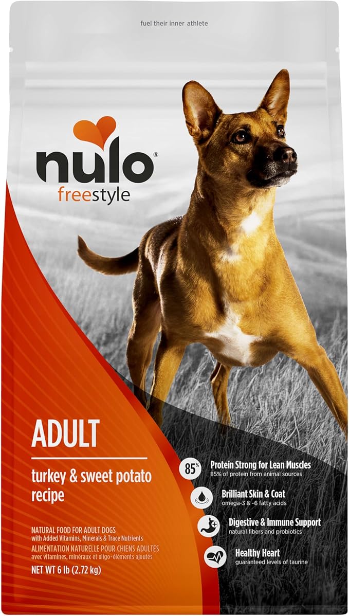 Nulo FreeStyle Adult Dry Dog Food - Turkey & Sweet Potato, Premium Grain Free Dog Food with Probiotics for Healthy Gut, Skin and Coat, Natural High Protein Kibble for Small, Medium, Large Breeds, 6lb