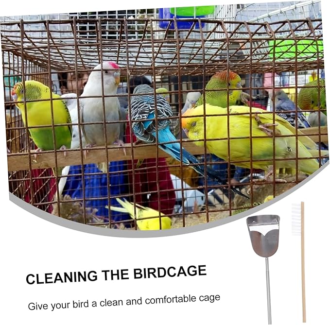 GANAZONO 2pcs Bird Cage Cleaning Tools Set Parrot Cage Brush Bird Poop Shovel for Easy Daily Maintenance of Pets Habitats