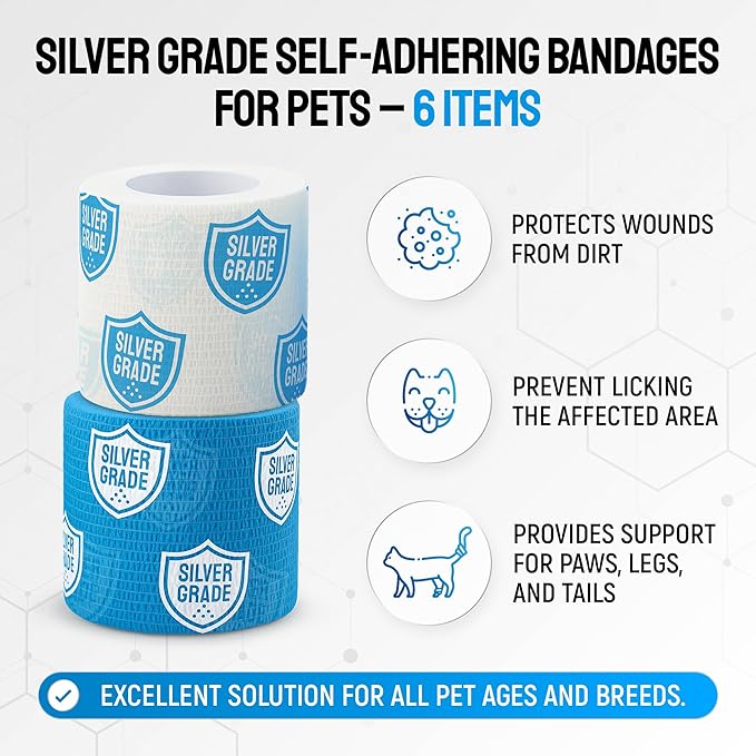 Wound Spray for Pets + 6 Elastic Self-Adhering Bandages – All Skin Moments Care with Colloidal Silver – Cleansing Properties & Protection from Licking and Scratching – 4-oz Bottle