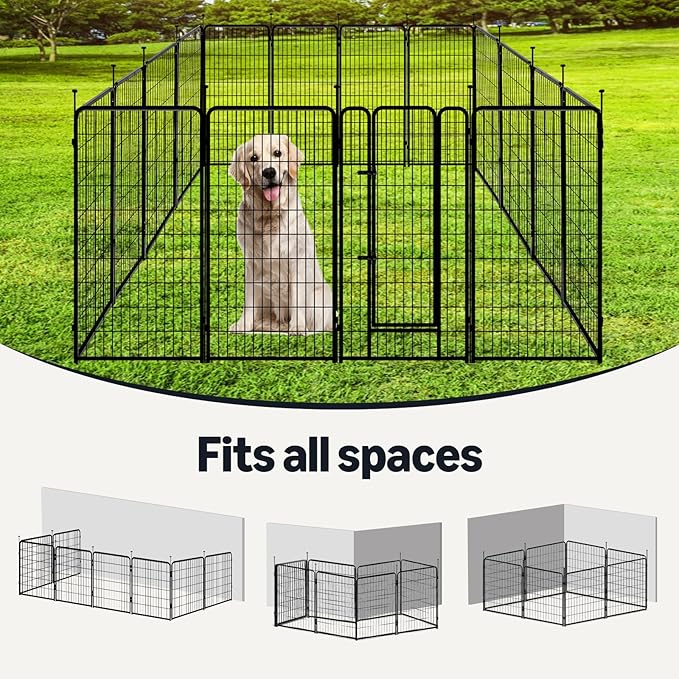 Amazon Basics Dog Playpen, 16 Panels Metal Fence with Door, Foldable for Indoor and Outdoor Use, Suitable for Small to Medium Sized Dogs, 48 Inch Height, Black