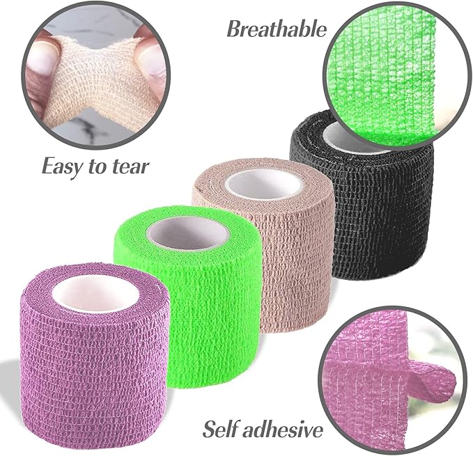 Self Adhesive Bandage Wrap, Self Adhering Bandage, Vet Wrap for Dogs, Self Adherent Cohesive Wrap Bandages for Sports, Athletic, First Aid, Wrist, Ankle, Tape, 4 Pack, 2 inch