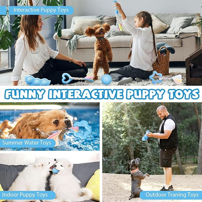 ABRRLO 6 Pack Puppy Teething Toys Cute Blue Puppy Chew Toys for Teething Small Breed Dog Chew Toy Interactive Pet Toy Set for Puppies to Keep Them Busy Soft Durable Small Breed Doggy Chewing Ball