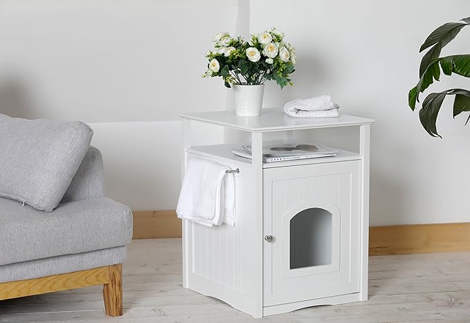 Merry Pet Cat Washroom Litter Box Cover/Night Stand Pet House, Glossy White